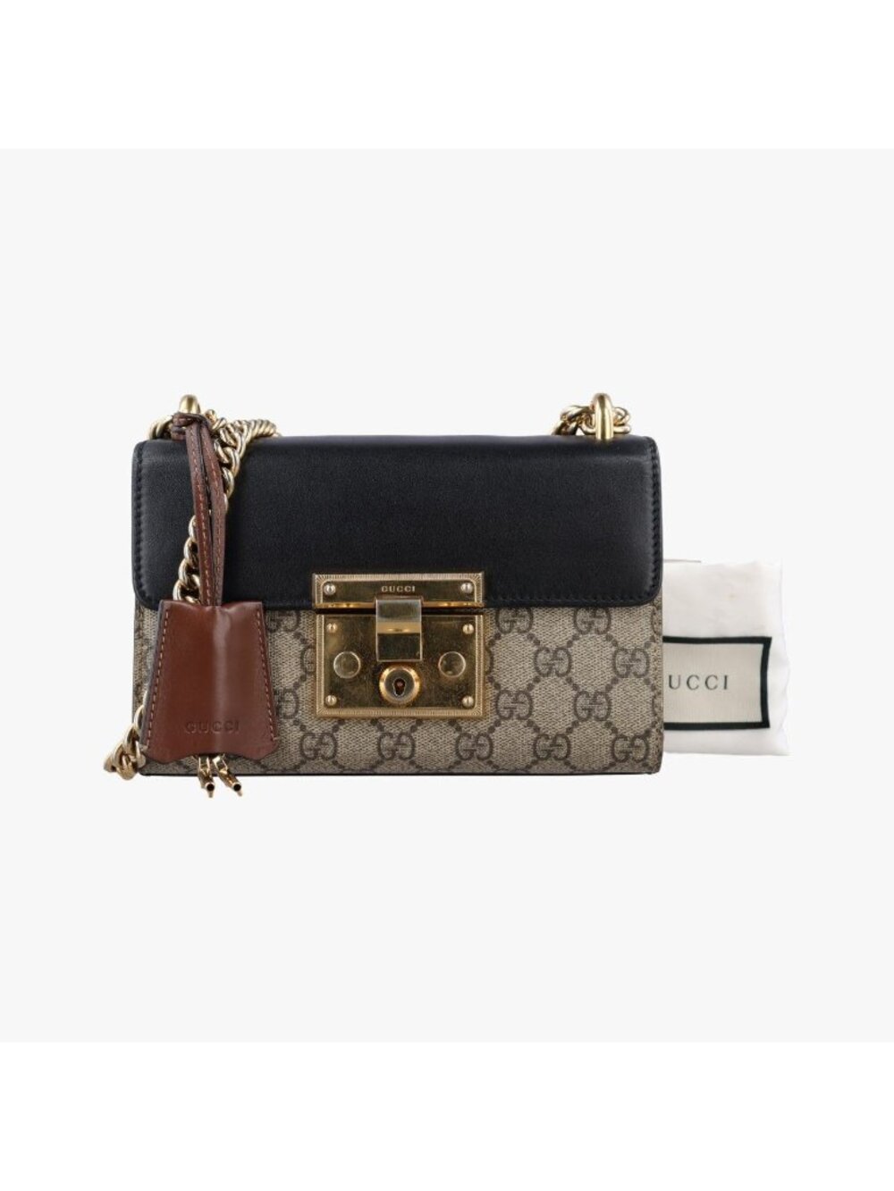 Gucci Padlock Beige Black Leather